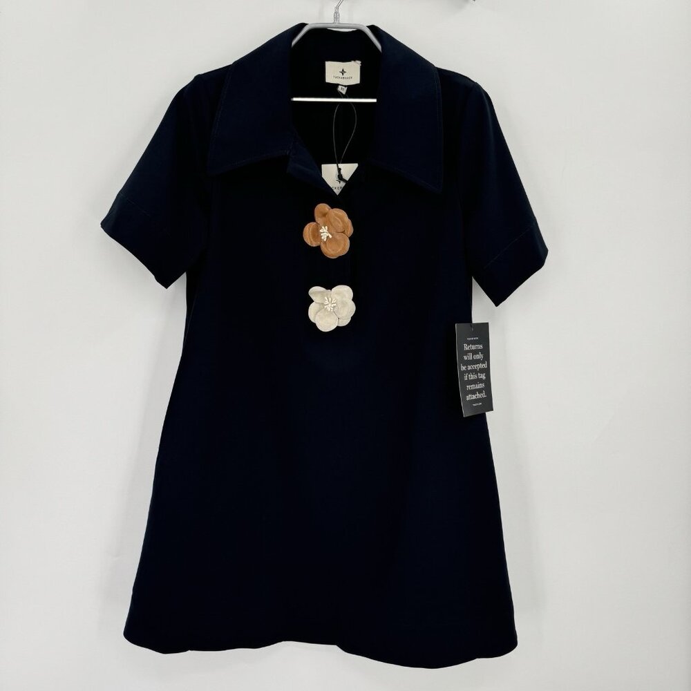 Tuckernuck Midnight Blue Scout Dress sz XS Short Sleeve Shift Mini Collared **
